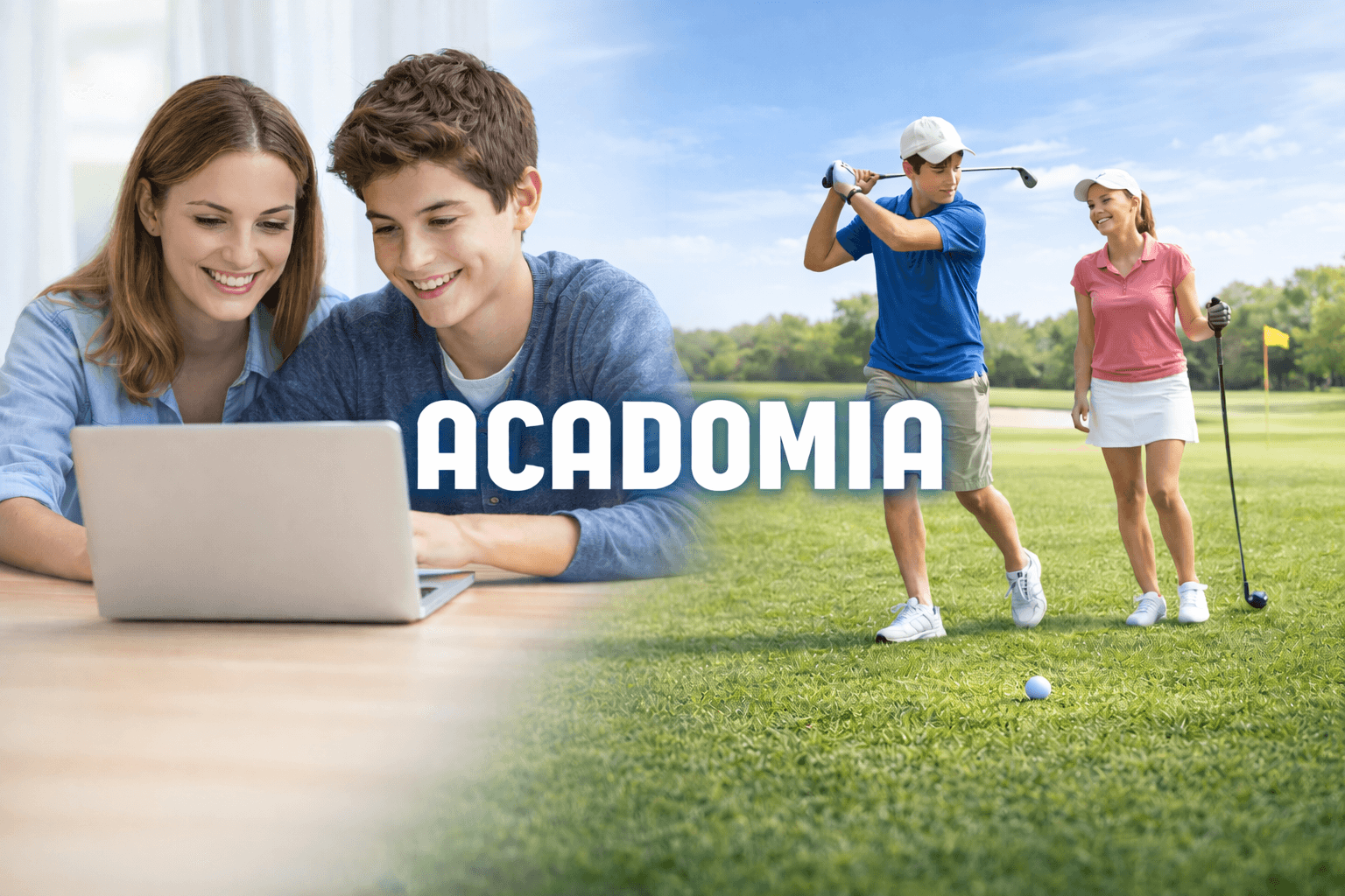 Visuel Acadomia associant accompagnement scolaire et golf