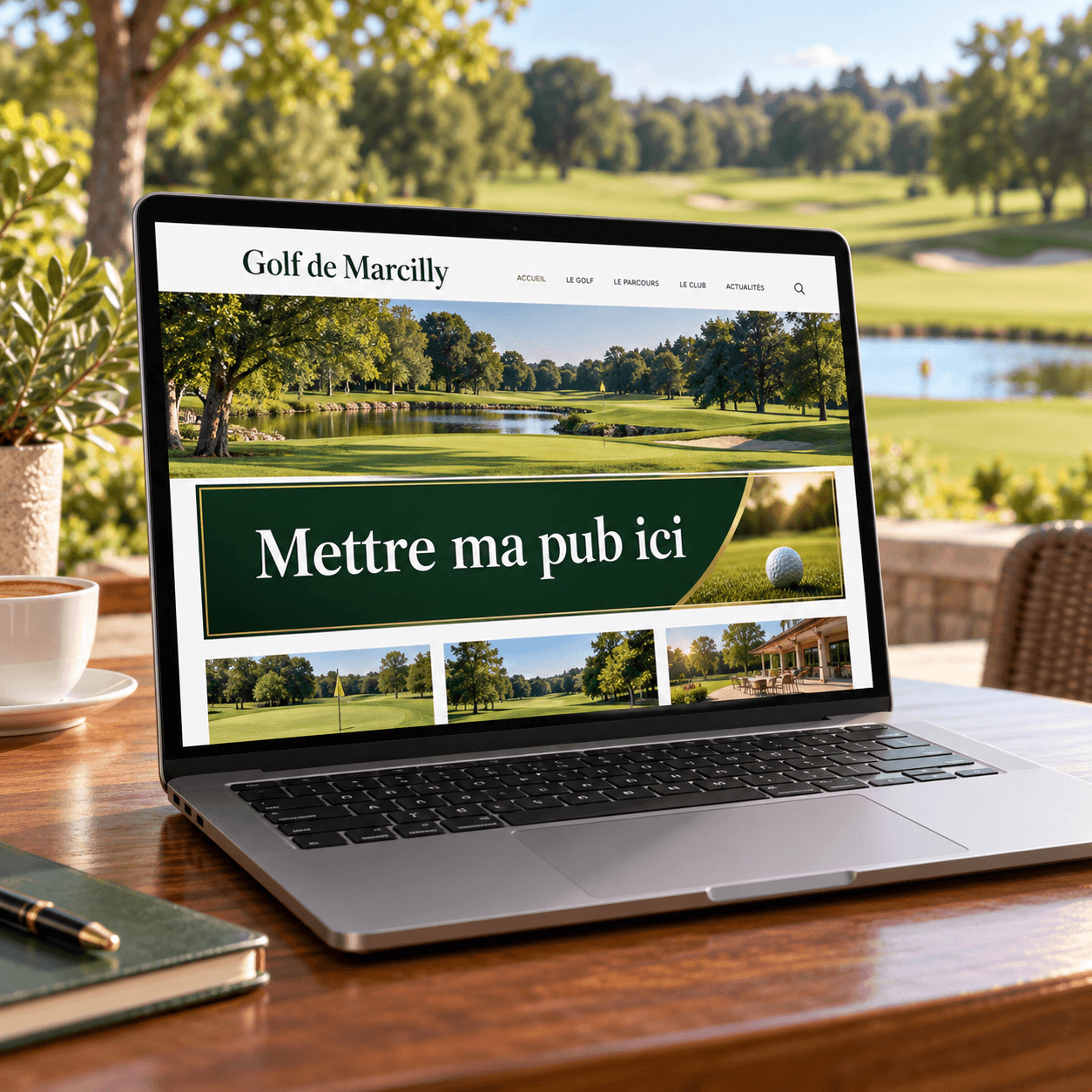 Illustration d’un emplacement publicitaire sur le site du Golf de Marcilly, affichée sur un ordinateur